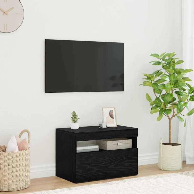 Televizoriaus spintelė su LED Juodas ąžuolas 60 x 35 x 40 cm