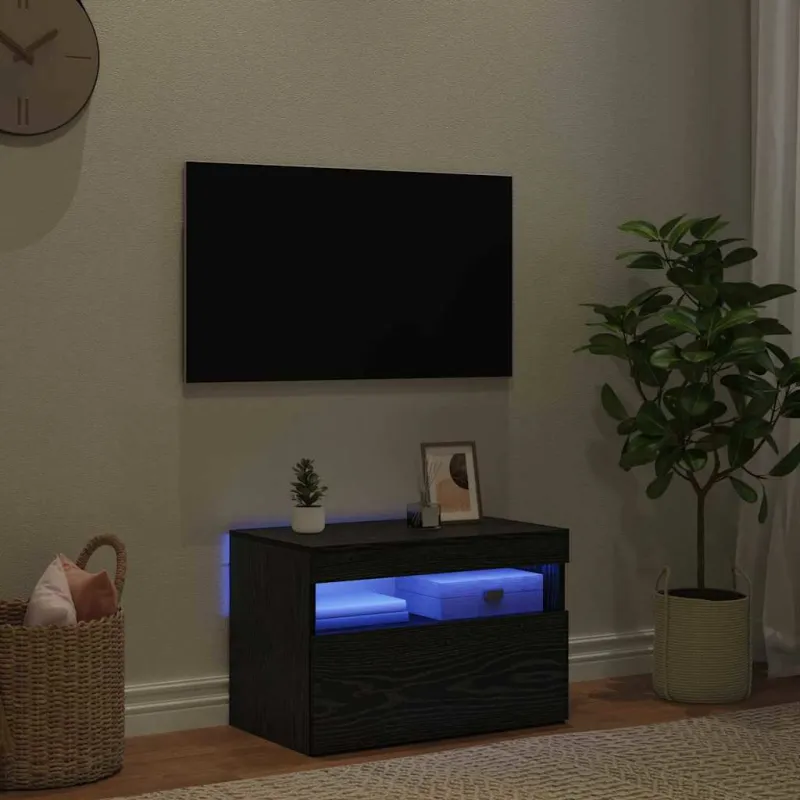 Televizoriaus spintelė su LED Juodas ąžuolas 60 x 35 x 40 cm