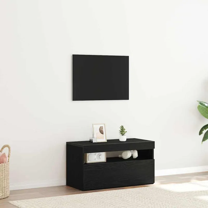 Televizoriaus spintelė su LED Juodas ąžuolas 75 x 35 x 40 cm