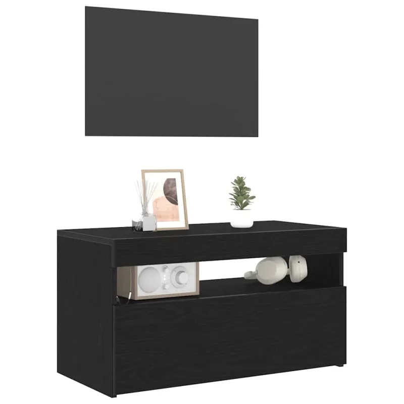 Televizoriaus spintelė su LED Juodas ąžuolas 75 x 35 x 40 cm