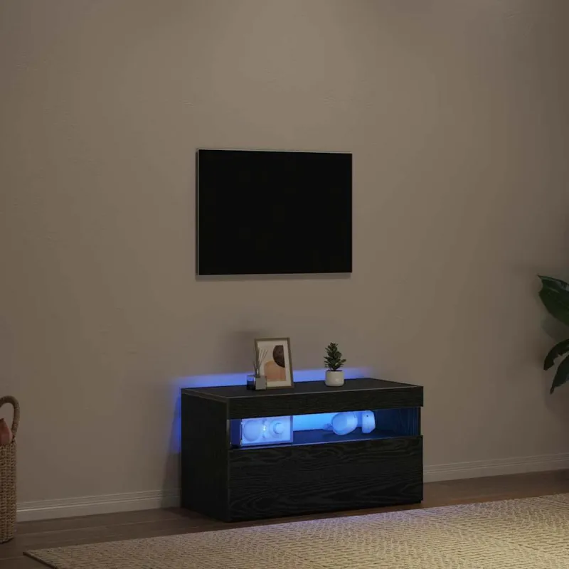 Televizoriaus spintelė su LED Juodas ąžuolas 75 x 35 x 40 cm