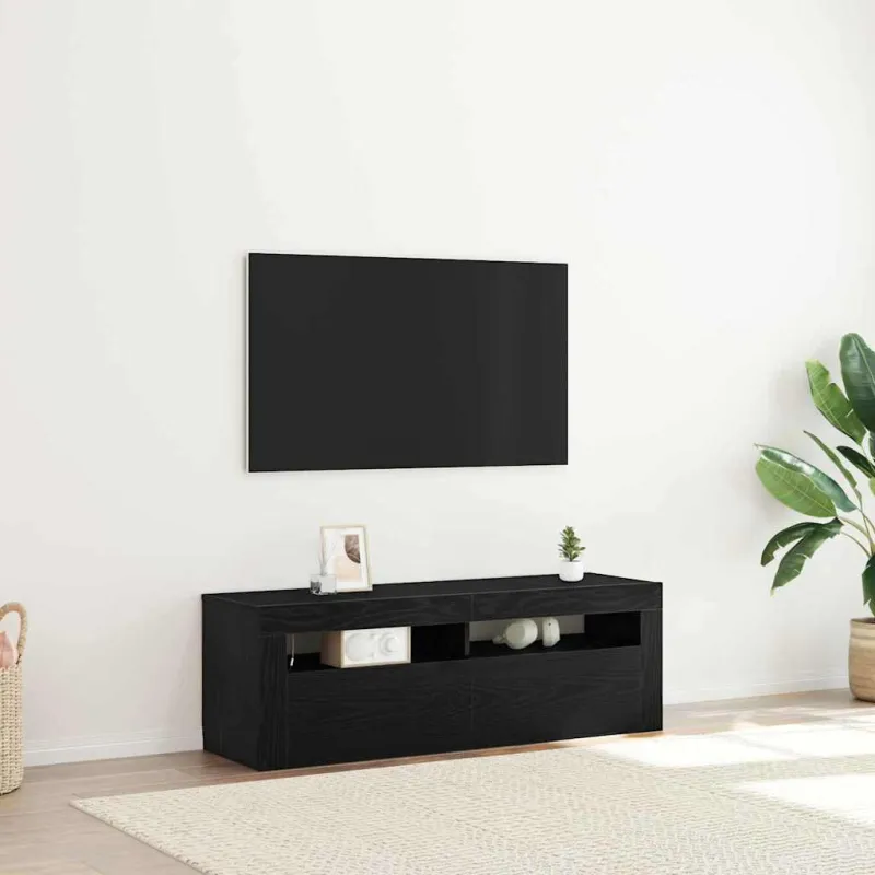 Televizoriaus spintelė su LED Juodas ąžuolas 120 x 35 x 40 cm