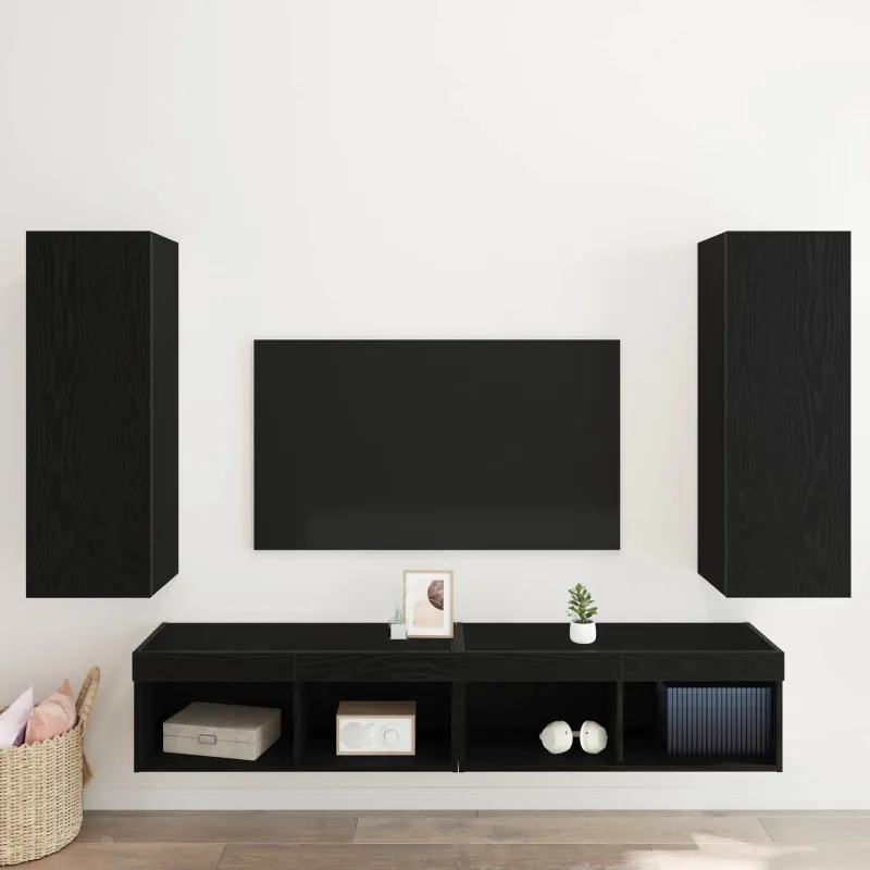 Sieninis televizoriaus stovas 2 pcs Juodas ąžuolas