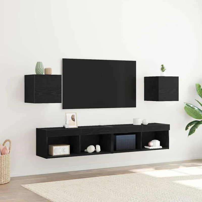 Sieninis televizoriaus kabinetas 2 pcs Juodojo ąžuolo