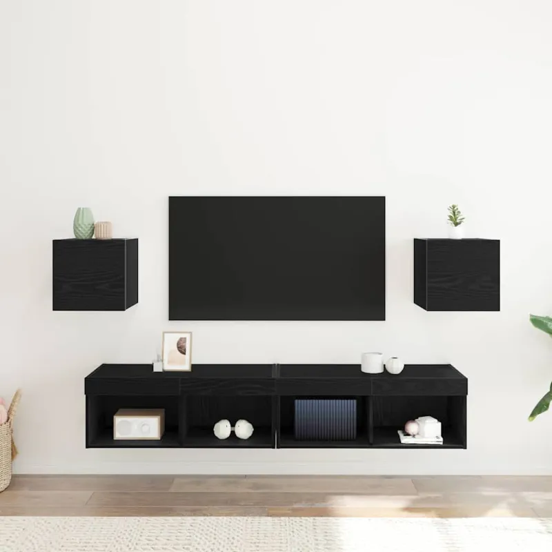 Sieninis televizoriaus kabinetas 2 pcs Juodojo ąžuolo