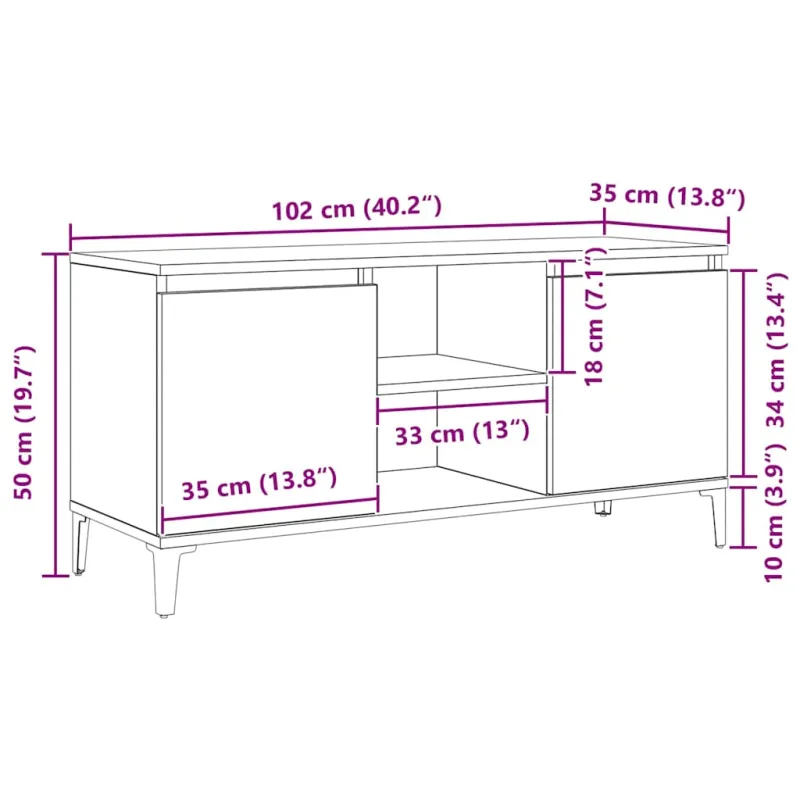 Televizoriaus spintelė Juodas ąžuolas 102 x 35 x 50 cm