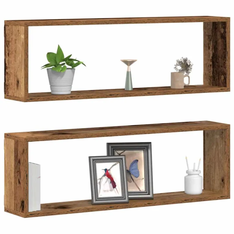 Sieninės lentynos su lentyna 2 pcs Senas medis 80 x 15 x 26 cm