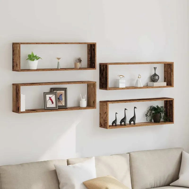 Sieninės lentynos su lentyna 4 pcs Senas medis 80 x 15 x 26 cm