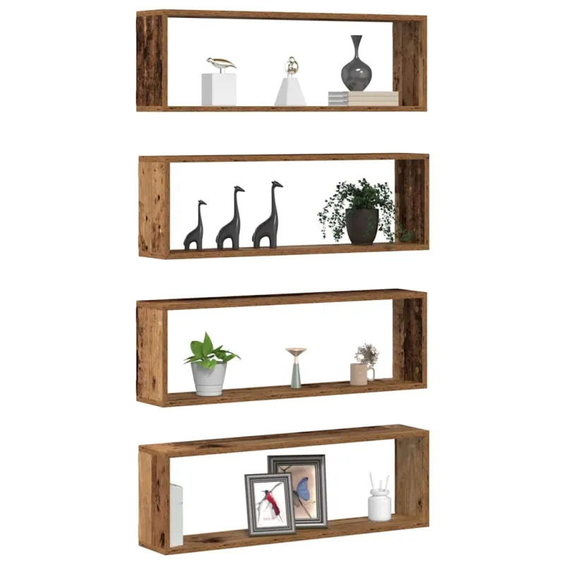 Sieninės lentynos su lentyna 4 pcs Senas medis 80 x 15 x 26 cm