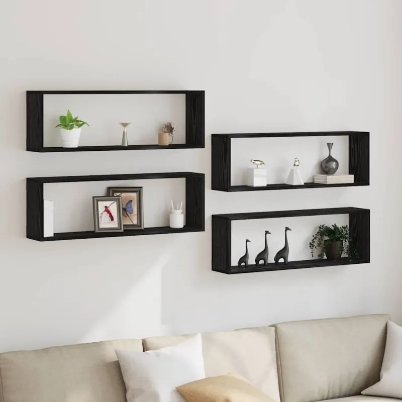 Sieninės lentynos 4 pcs Juodas ąžuolas 80 x 15 x 26 cm