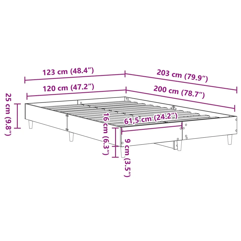Lovos rėmas Juodas ąžuolas 203 x 123 x 25 cm Apdirbta mediena