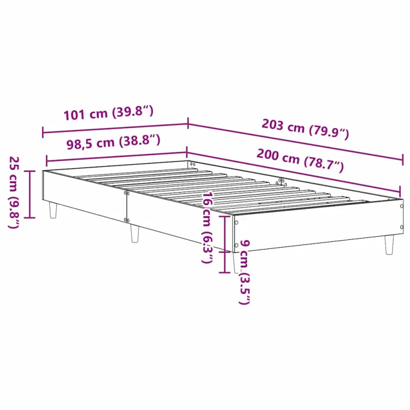 Lovos rėmas Juodas ąžuolas 203 x 101 x 25 cm Apdirbta mediena