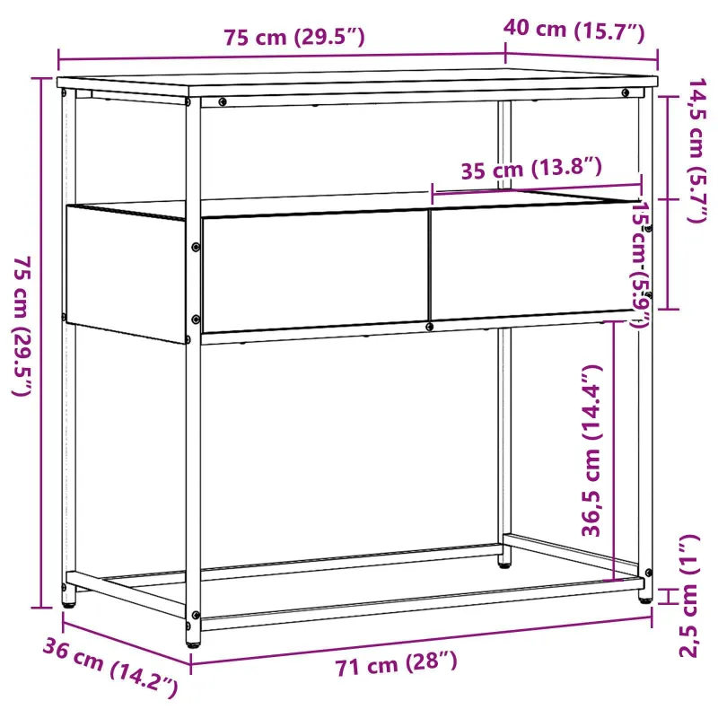 Konsolinis stalas su stalčių Juodas ąžuolas 75 x 40 x 75 cm