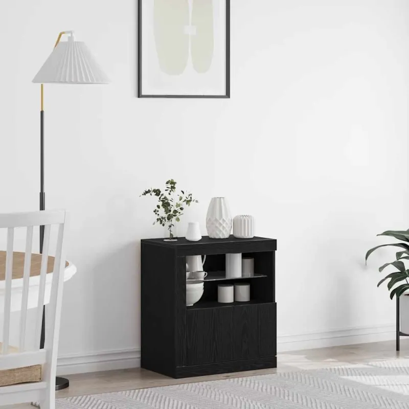 LED Bufetas Juoda 60,5 x 37 x 67 cm Apdirbta mediena