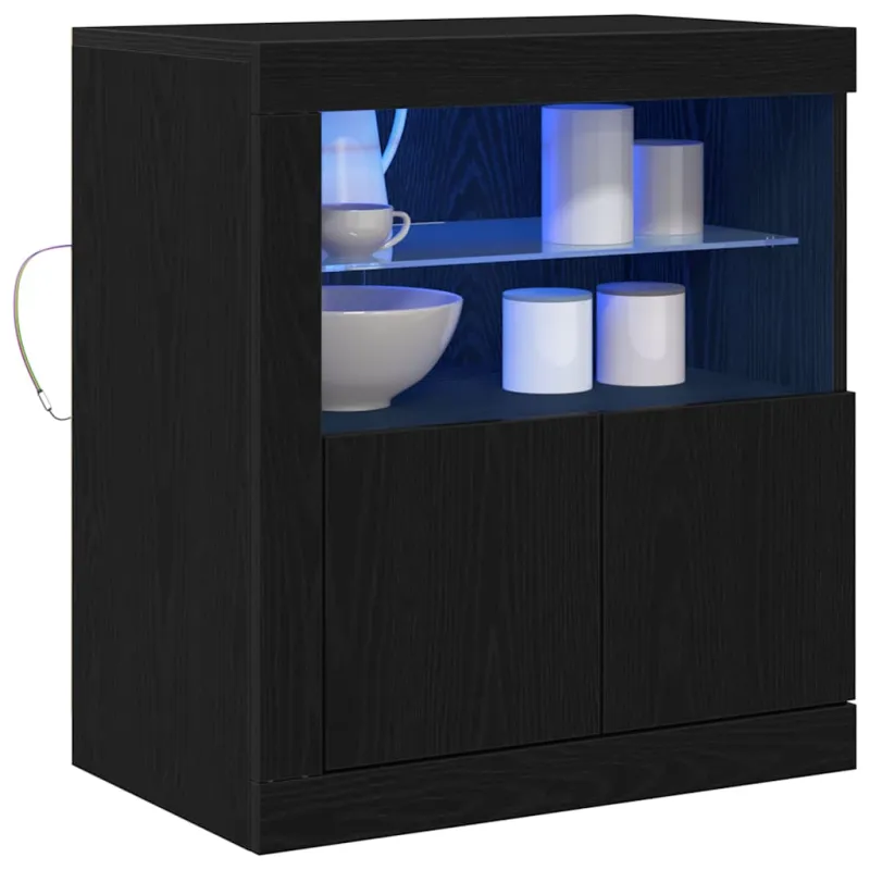LED Bufetas Juoda 60,5 x 37 x 67 cm Apdirbta mediena