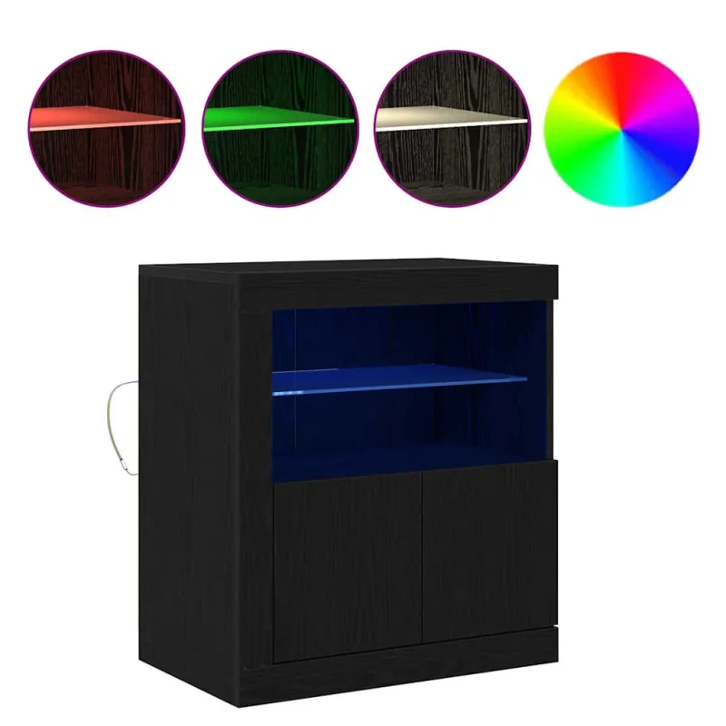 LED Bufetas Juoda 60,5 x 37 x 67 cm Apdirbta mediena
