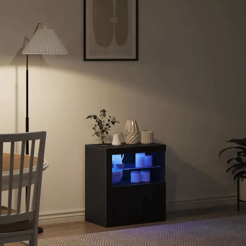 LED Bufetas Juoda 60,5 x 37 x 67 cm Apdirbta mediena