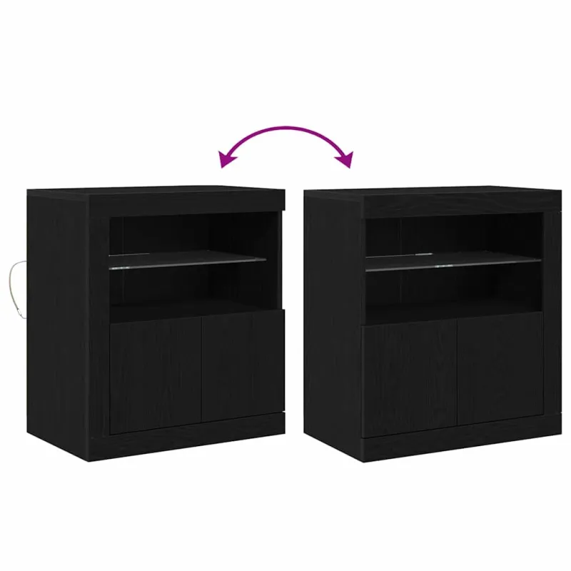 LED Bufetas Juoda 60,5 x 37 x 67 cm Apdirbta mediena