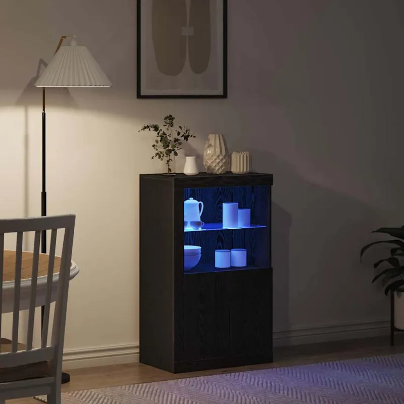 LED Bufetas Juodas ąžuolas 60,5 x 37 x 100 cm Apdirbta mediena