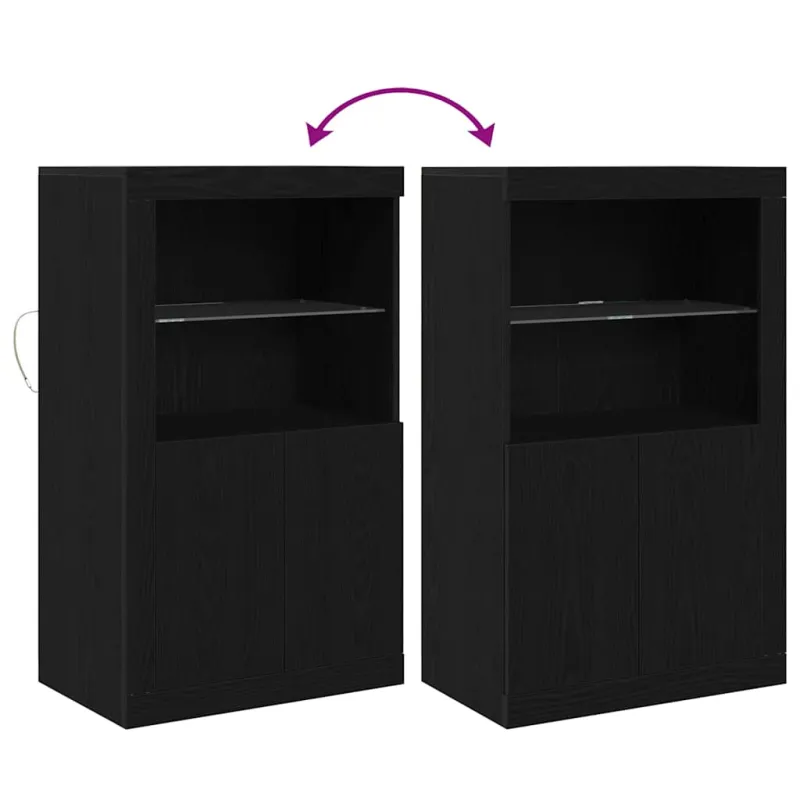 LED Bufetas Juodas ąžuolas 60,5 x 37 x 100 cm Apdirbta mediena