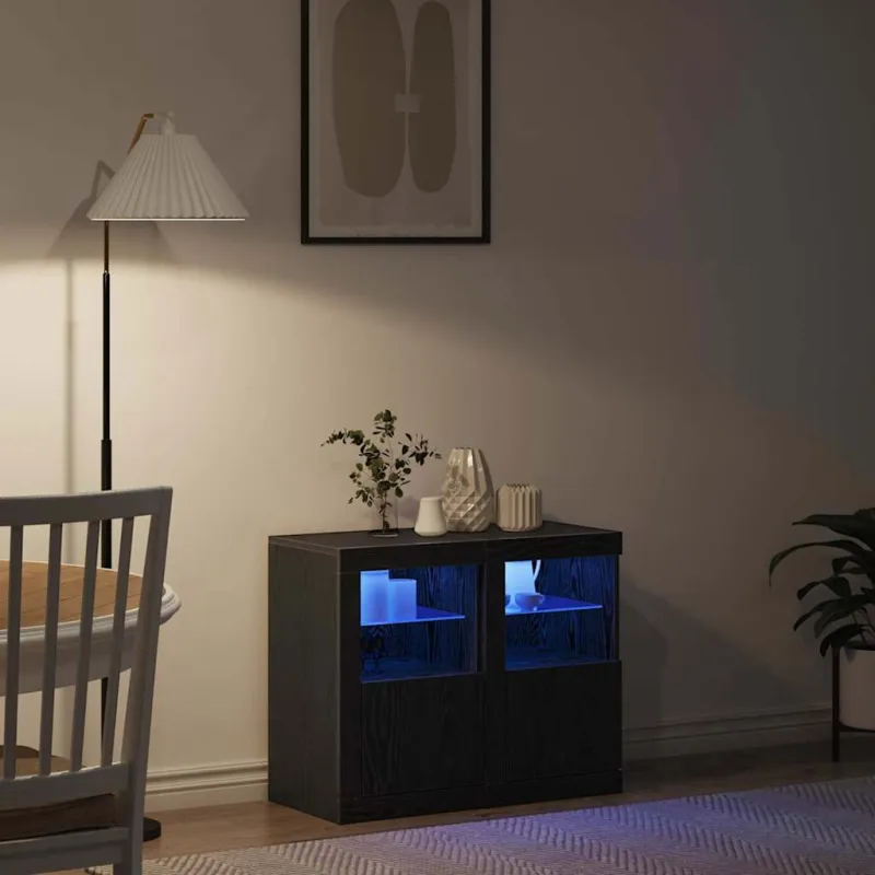 LED Bufetas 2 pcs Juodas ąžuolas 41 x 37 x 67 cm