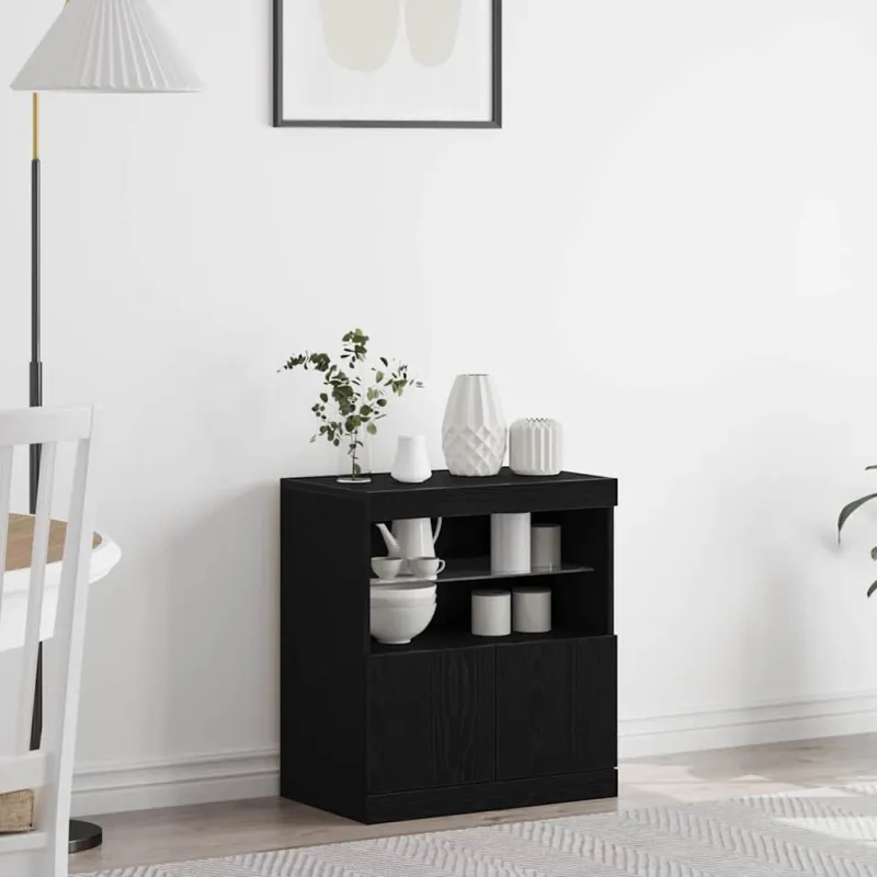 LED Bufetas Juoda 60,5 x 37 x 67 cm Apdirbta mediena