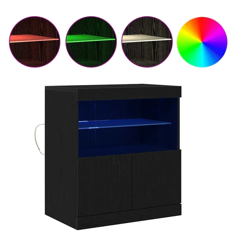 LED Bufetas Juoda 60,5 x 37 x 67 cm Apdirbta mediena