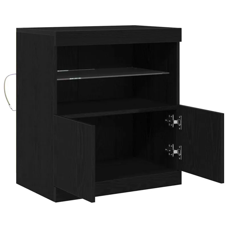 LED Bufetas Juoda 60,5 x 37 x 67 cm Apdirbta mediena