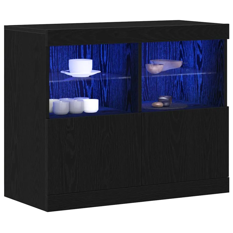LED Bufetas Juoda 81 x 37 x 66,5 cm Apdirbta mediena