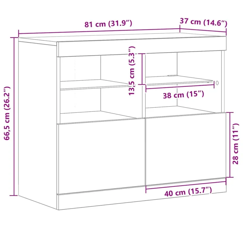 LED Bufetas Juoda 81 x 37 x 66,5 cm Apdirbta mediena