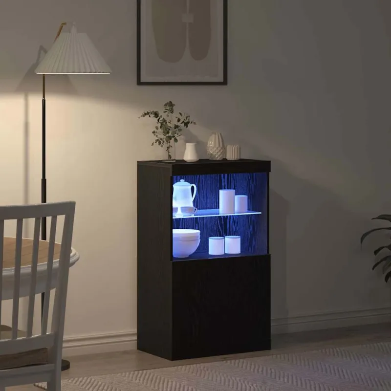LED Bufetas Juoda 60 x 37 x 100 cm Apdirbta mediena
