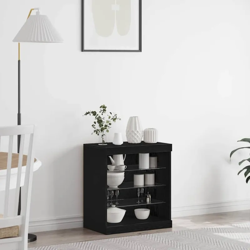LED Bufetas Juodas ąžuolas 60,5 x 37 x 67 cm Apdirbta mediena