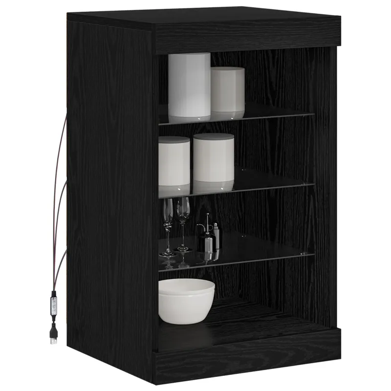LED Bufetas Juodas ąžuolas 41 x 37 x 67 cm Apdirbta mediena