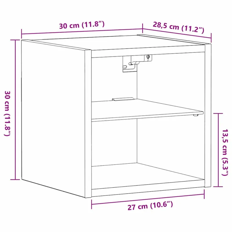 LED sieninis šoninis stalelis Juoda 30 x 28,5 x 30 cm