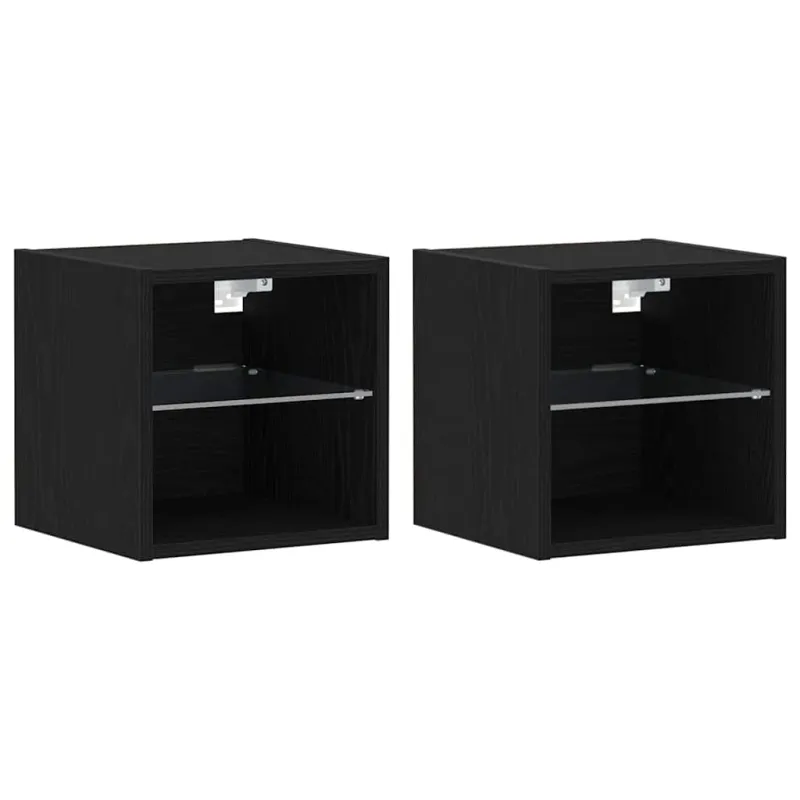 LED sieninis šoninis stalelis 2 pcs Juoda 30 x 28,5 x 30 cm