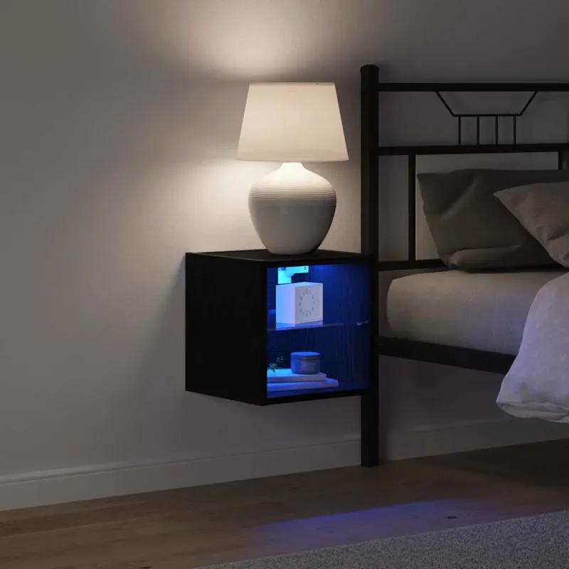 LED sieninis šoninis stalelis 2 pcs Juoda 30 x 28,5 x 30 cm
