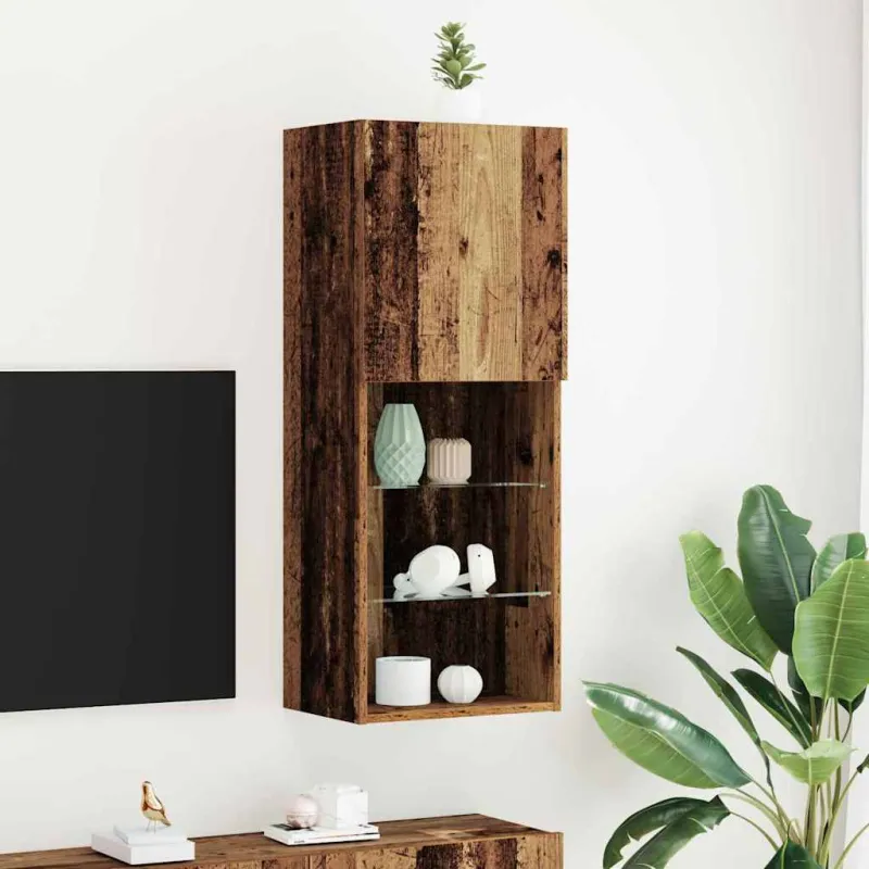 TV spintelių komplektas su LED Senas medis 40,5 x 30 x 102 cm