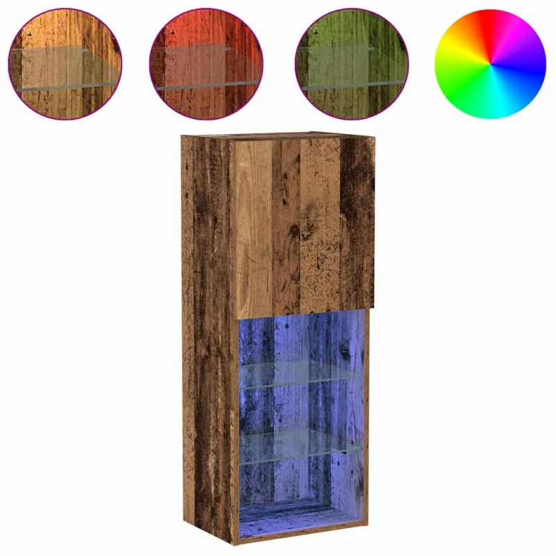 TV spintelių komplektas su LED Senas medis 40,5 x 30 x 102 cm