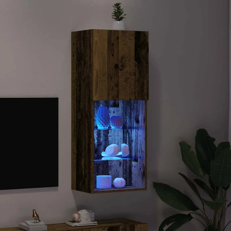 TV spintelių komplektas su LED Senas medis 40,5 x 30 x 102 cm