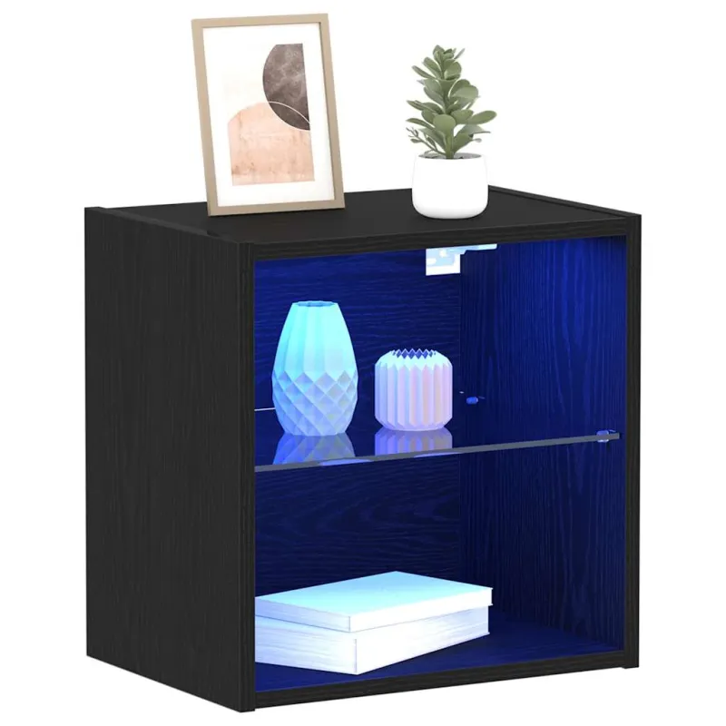 Savitautinė lentyna su LED apšvietimu su lentyna 2 pcs Juoda