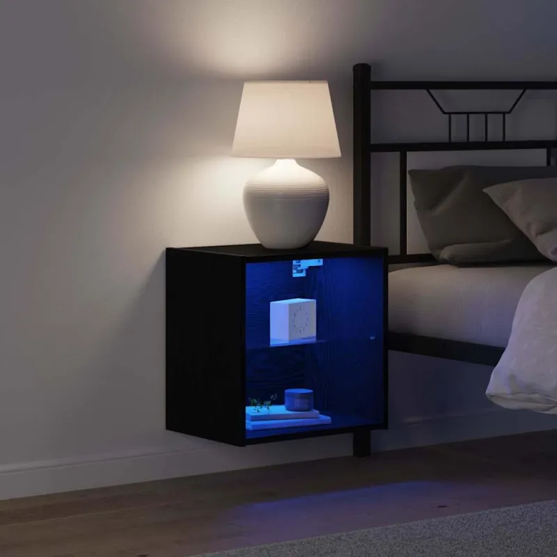 Savitautinė lentyna su LED apšvietimu su lentyna 2 pcs Juoda