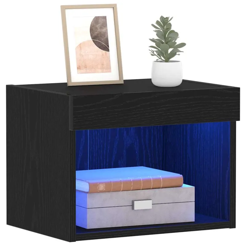 TV spintelių komplektas su LED Juodas ąžuolas 40 x 30 x 30 cm