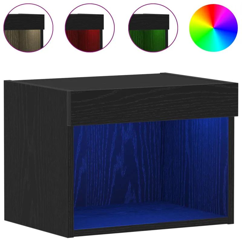 TV spintelių komplektas su LED Juodas ąžuolas 40 x 30 x 30 cm