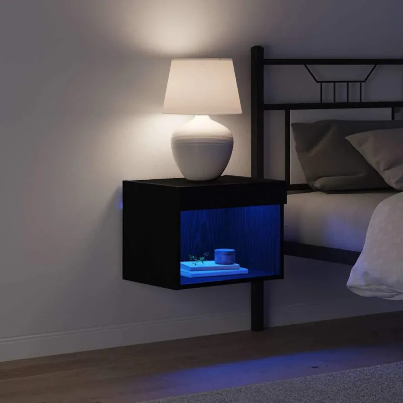 TV spintelių komplektas su LED Juodas ąžuolas 40 x 30 x 30 cm