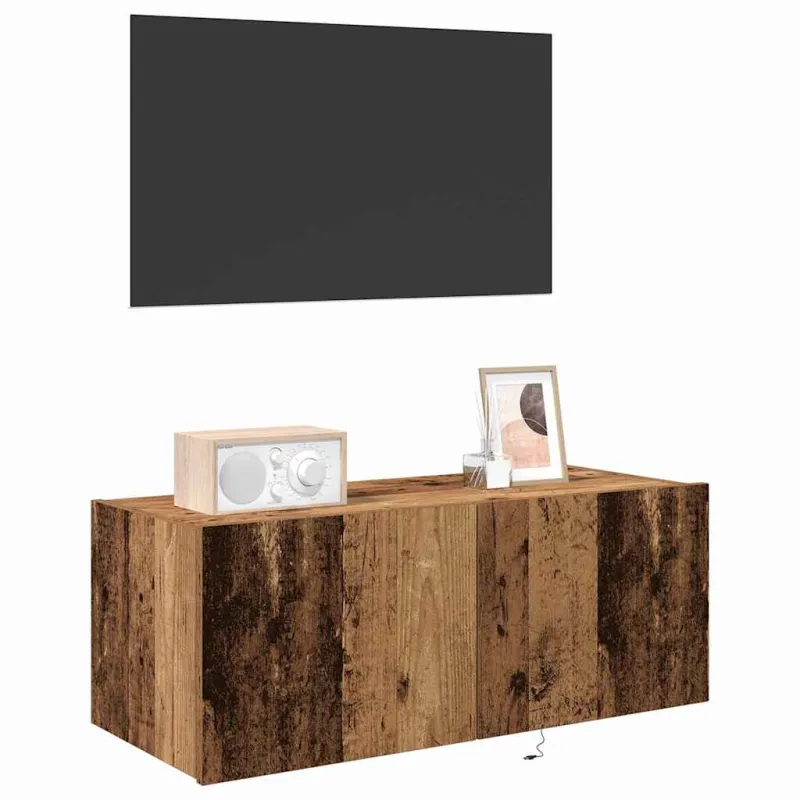 TV sieninė spintelė su LED Senas medis 80 x 35 x 31 cm