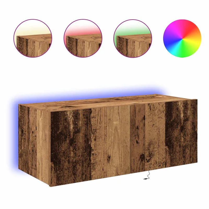 TV sieninė spintelė su LED Senas medis 80 x 35 x 31 cm