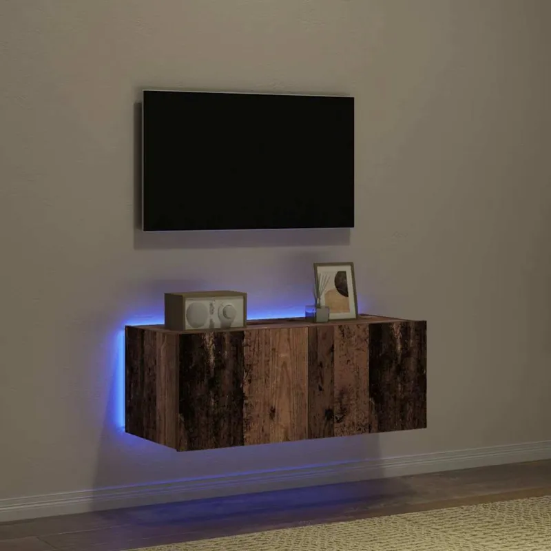 TV sieninė spintelė su LED Senas medis 80 x 35 x 31 cm