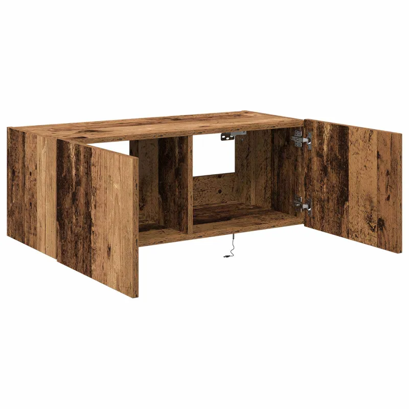 TV sieninė spintelė su LED Senas medis 80 x 35 x 31 cm