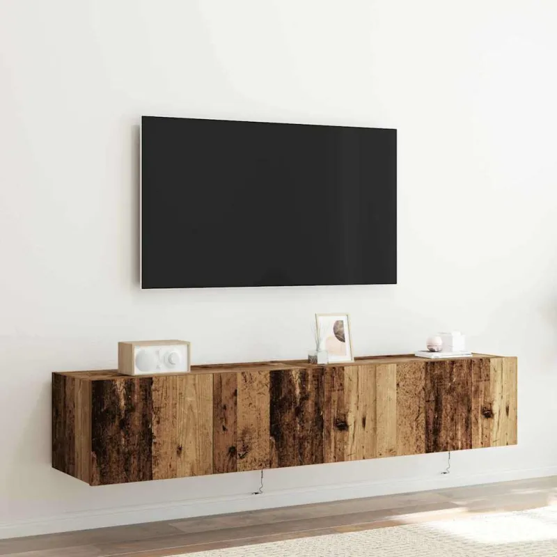 TV sieninė spintelė su LED 2 pcs Senas medis 80 x 35 x 31 cm