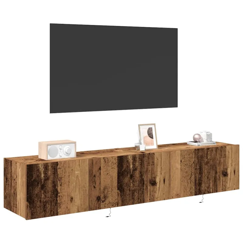 TV sieninė spintelė su LED 2 pcs Senas medis 80 x 35 x 31 cm